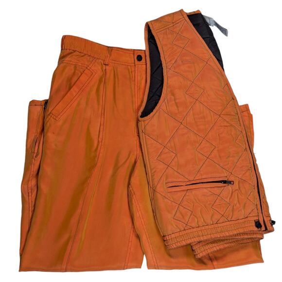 Vintage X-Riss X-Ross Silk Quilted Vest and Pleated Pants Suit Set Orange - Picture 2 of 14